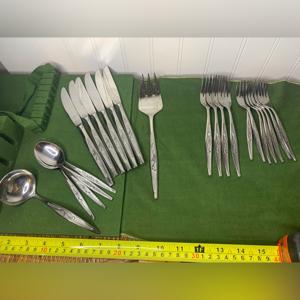 Vintage CASI 23 Piece Lot Carlton Stainless Textured Japan Floral Flatware